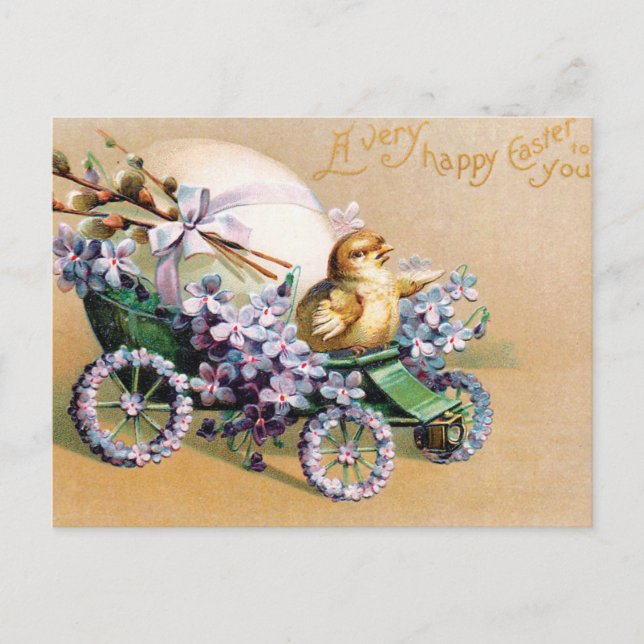 Vintage Easter Egg Chick Floral Flowers Postcard (Front)