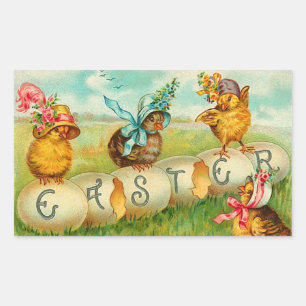 Vintage Easter Egg Chicks Rectangular Sticker
