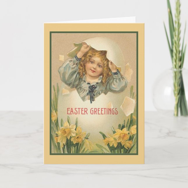 Vintage Easter Egg Girl Greeting Card (Front)