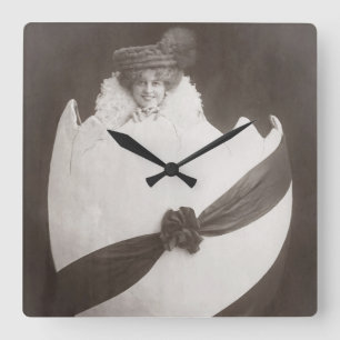 Vintage Easter Egg Lady Square Wall Clock