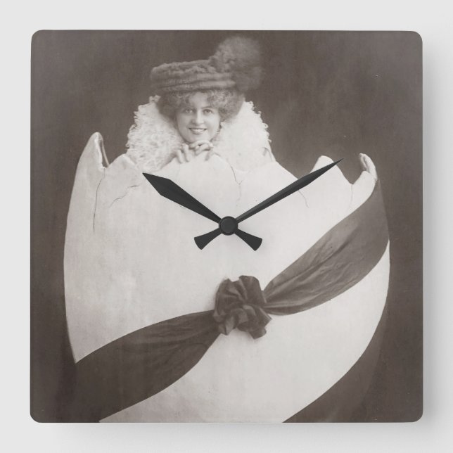 Vintage Easter Egg Lady Square Wall Clock (Front)
