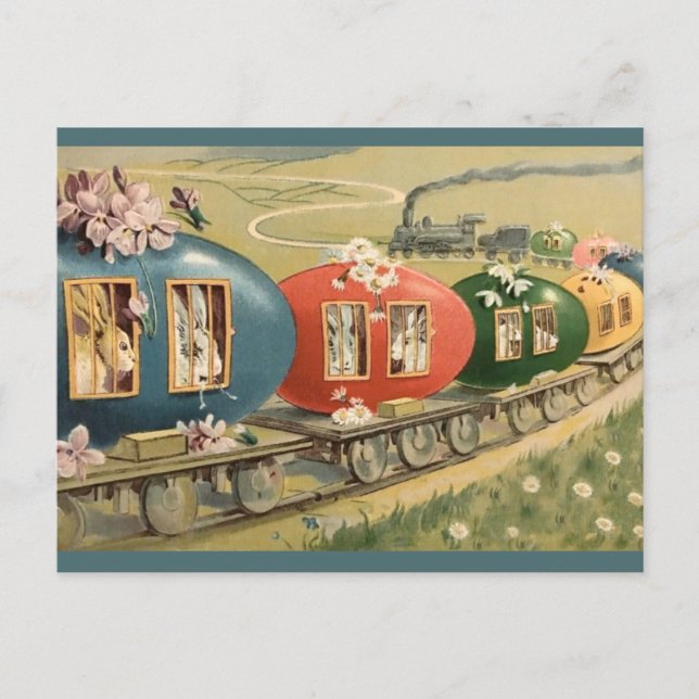 Vintage Easter Egg Train Postcard (Front)
