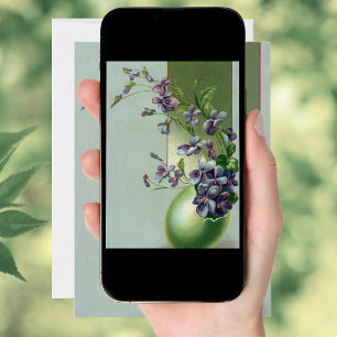 Vintage Easter Egg with Blooming Purple Flowers Holiday Card