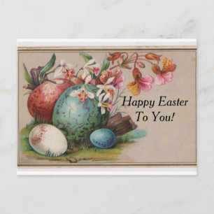 Vintage Easter Eggs And Flowers Postcard