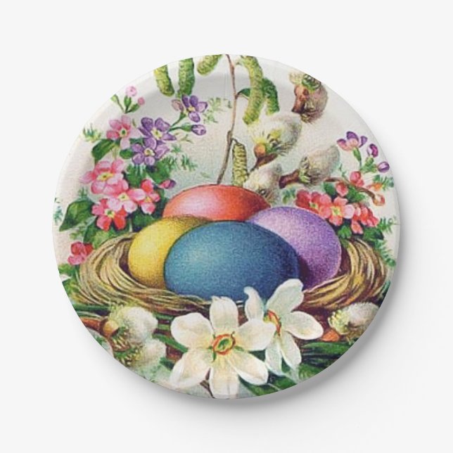 Vintage Easter eggs basket party plate (Front)