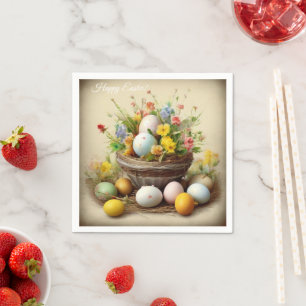 Vintage Easter Eggs, Nest and White Daffodils Napkin
