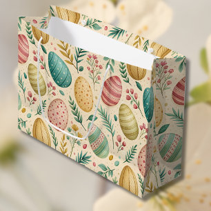 Vintage Easter Eggs with Floral Buds Large Gift Bag