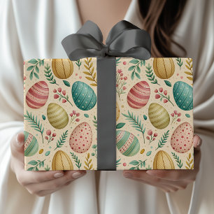 Vintage Easter Eggs with Floral Buds Wrapping Paper