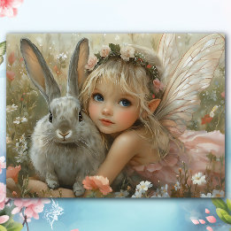 Vintage Easter Fairy with Bunny Floral Fantasy Tissue Paper