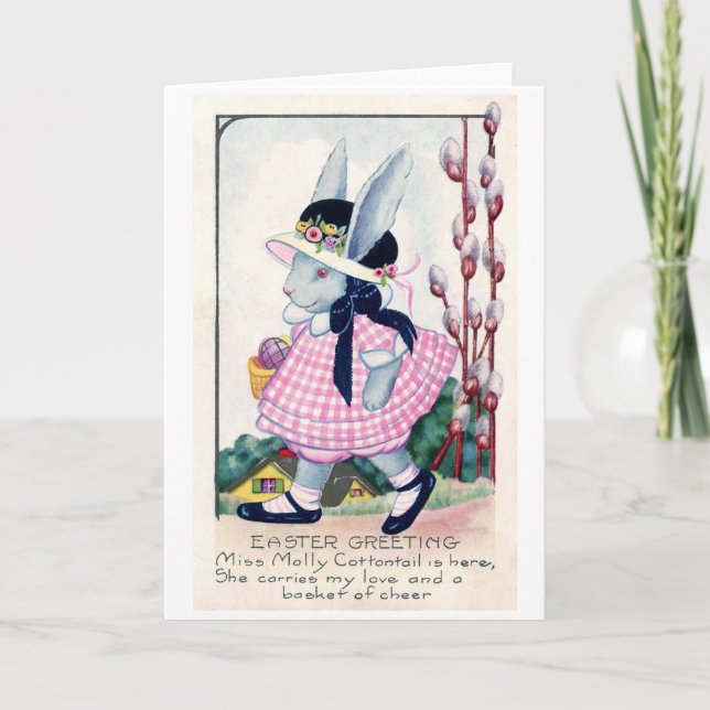 Vintage Easter Fashionable Bunny Card (Front)