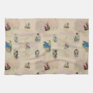 Vintage Easter Germany postcards - retro seamless  Tea Towel