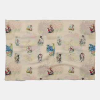 Vintage Easter Germany postcards - retro seamless  Tea Towel