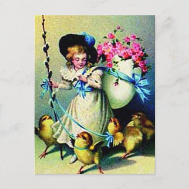 Vintage Easter Girl and Baby Chicks Holiday Postcard (Front)