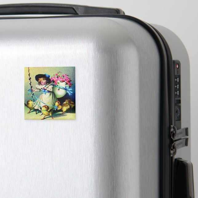 Vintage Easter Girl and Baby Chicks Magnet (In Situ (Luggage))