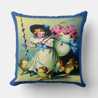 Vintage Easter Girl, Baby Chicks & Stripes , ZSSG Cushion