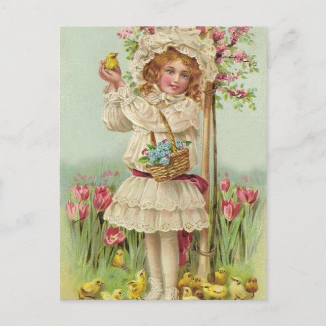 Vintage Easter Girl Holiday Postcard (Front)