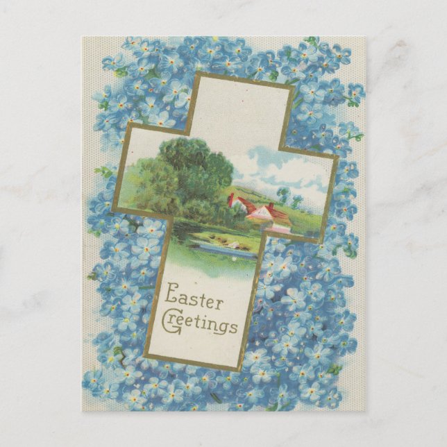 Vintage Easter Greeting Cross Postcard (Front)