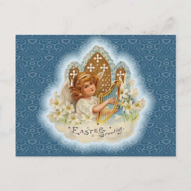 Vintage Easter Greetings Angel Holiday Postcard (Front)