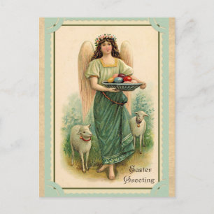 Vintage Easter Greetings Angel Sheep Eggs Postcard