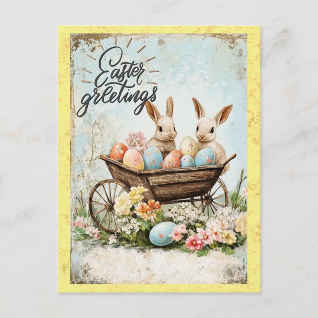 Vintage Easter Greetings Bunny Rabbit Egg Postcard (Front)