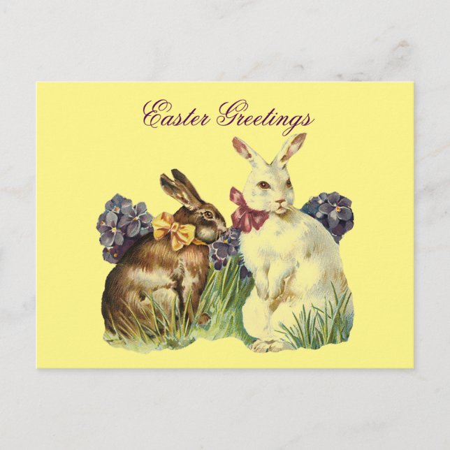 Vintage Easter Greetings Rabbits Holiday Postcard (Front)