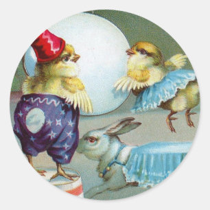 Vintage Easter Greetings Wishes Chicks Circus Classic Round Sticker