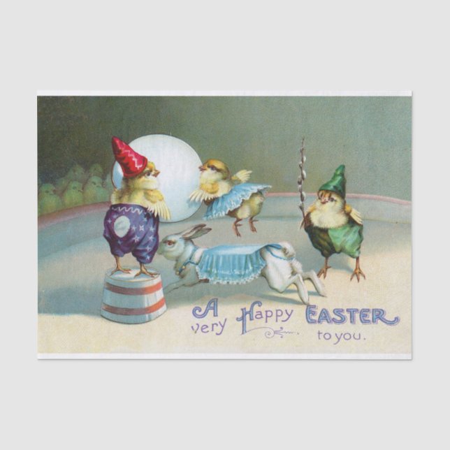 Vintage Easter Greetings Wishes Chicks Circus Tissue Paper (Front)