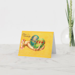 Vintage Easter Greetings with Eggs Holiday Card
