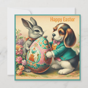 Vintage Easter ~ HAPPY EASTER ~ Beagle~ Holiday Card