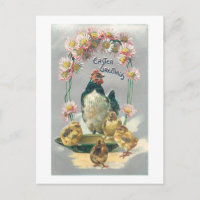 Vintage Easter Hen, Chicks & Daisies