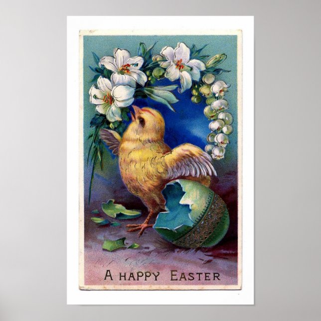 Vintage Easter Illustration With Chick Poster (Front)