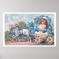 Vintage Easter Illustration with Girl and Lambs