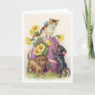 Vintage Easter Kitten and Puppies Greeting Card! Holiday Card