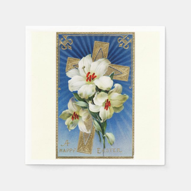Vintage Easter Lilies and Cross Napkin (Front)