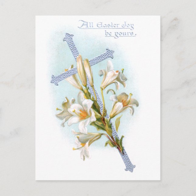 Vintage Easter Lilies and Silver Cross Holiday Postcard (Front)