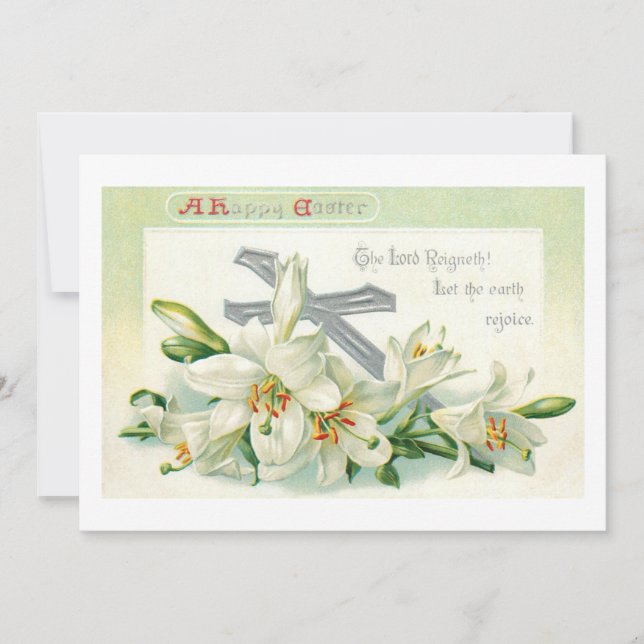 Vintage Easter Lilies, Cross & Scripture Holiday Card (Front)