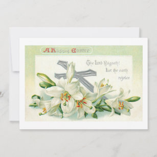 Vintage Easter Lilies, Cross & Scripture Holiday Card