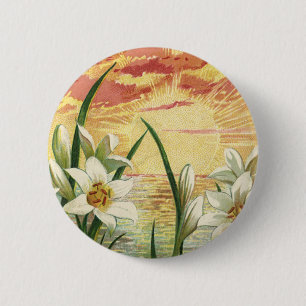 Vintage Easter Lilies Sunrise and Victorian Angels 6 Cm Round Badge