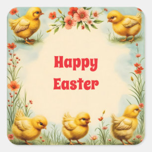 Vintage Easter Little Chicken Holiday Collection Square Sticker