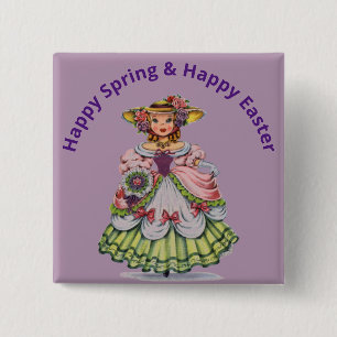 Vintage Easter Miss Button Pin