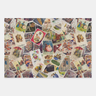 Vintage Easter Poland retro postcards mosaic - Wrapping Paper Sheet