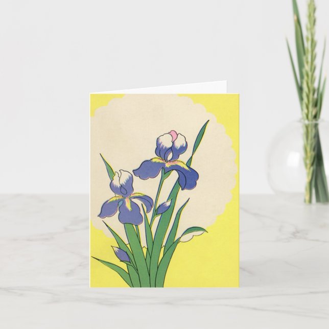 Vintage Easter, Purple Garden Iris Flowers Holiday Card (Front)