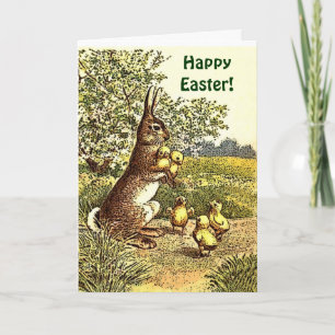 Vintage Easter Rabbit and Chicks Holiday Card