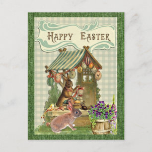Vintage Easter Rabbit and Eggs Holiday Postcard