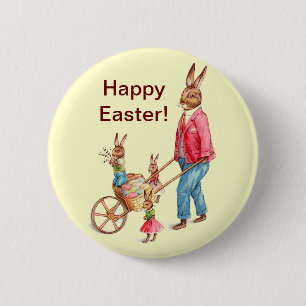 Vintage Easter Rabbit and Family 6 Cm Round Badge