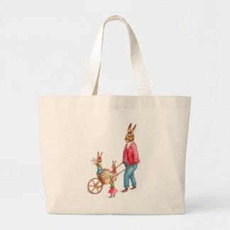 Vintage Easter Rabbit and Family in Egg Cart, ZSSG Large Tote Bag