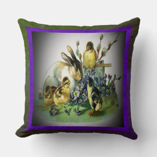 Vintage Easter Rabbit, Baby Chicks & Flowers, ZSSG Cushion