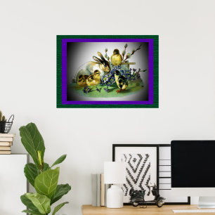 Vintage Easter Rabbit, Baby Chicks & Flowers, ZSSG Poster