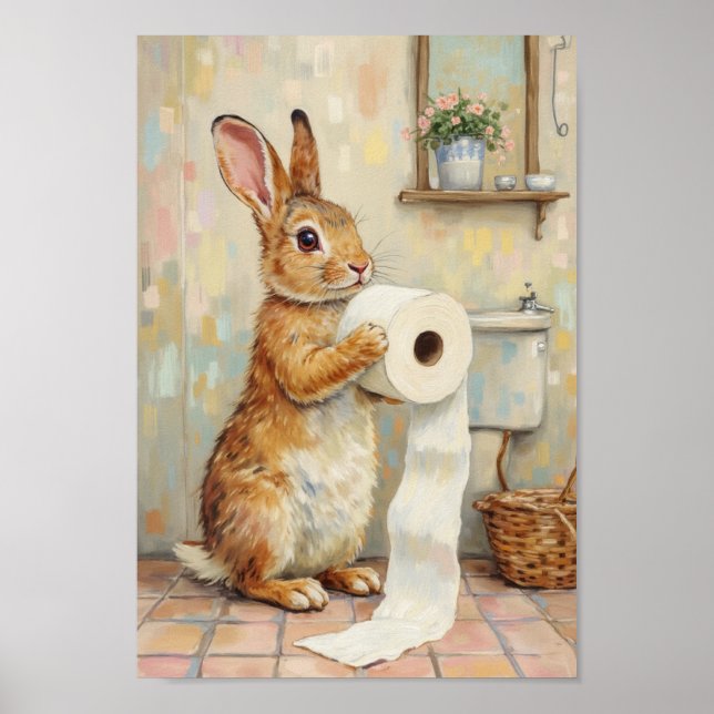 Vintage Easter Rabbit Bathroom Wall Art (Front)