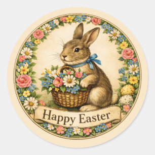 Vintage Easter Rabbit Classic Round Sticker